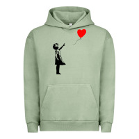 Pigment Oil Green banksy girl with balloon Urban Hoodie - ArtChic