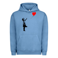 Pigment Pebble Blue banksy girl with balloon Urban Hoodie - ArtChic