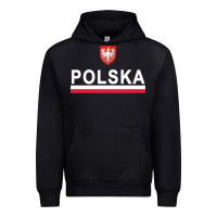 Black Sporty Polska Flag And Emblem Polish Coat Of Arms Pullover Hoodie Urban Hoodie - ArtChic