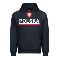 Navy Sporty Polska Flag And Emblem Polish Coat Of Arms Pullover Hoodie Urban Hoodie - ArtChic