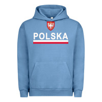 Pigment Pebble Blue Sporty Polska Flag And Emblem Polish Coat Of Arms Pullover Hoodie Urban Hoodie - ArtChic