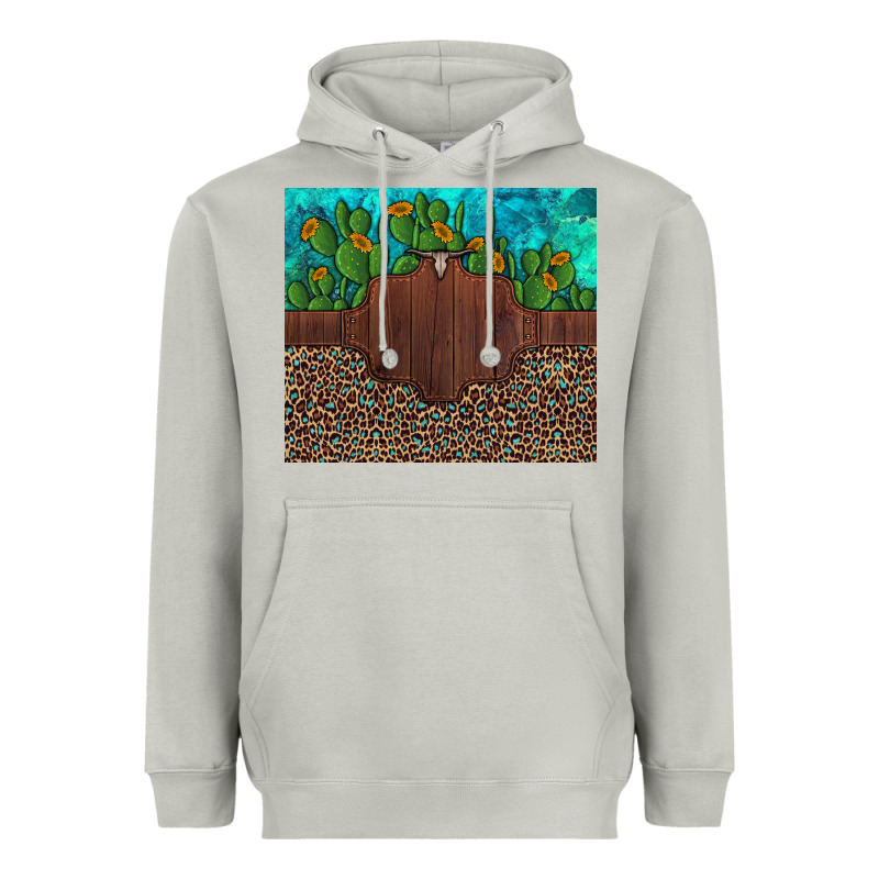 Custom Cactus And Sunflowers Leopard Turquoise Heavyweight Hoodie by Artiststas | Teevron