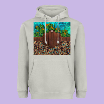 Custom Cactus And Sunflowers Leopard Turquoise Heavyweight Hoodie Designed By Artiststas