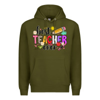 Army Green iBest Teacher Ever Premium Hoodie - CowhideDigitalArt