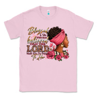 Bubblegum Pink Blessed is she who has believed afro woman Classic Tee - RanaPortraitStore