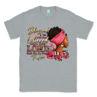 Heather Grey Blessed is she who has believed afro woman Classic Tee - RanaPortraitStore