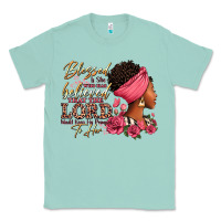 Seafoam Blessed is she who has believed afro woman Classic Tee - RanaPortraitStore