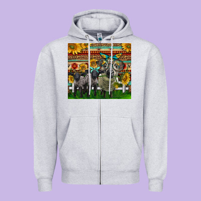 Western Cute Hampshire Sheep Family Zipper Hoodie Designed By Lillyallendesigns