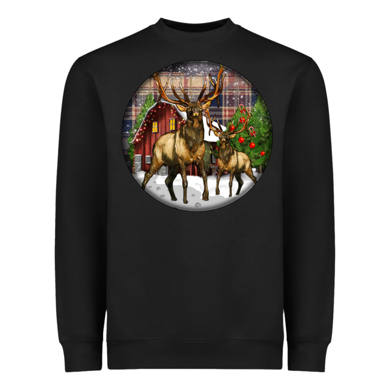 Elk Buck Deer Christmas Heavyweight Sweatshirt by LillyAllenDesigns | Teevron