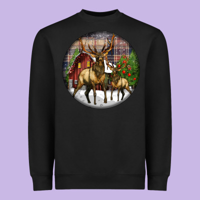 Elk Buck Deer Christmas Heavyweight Sweatshirt Designed By Lillyallendesigns