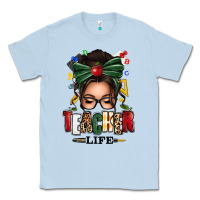 Dusty Blue teacher life afro messy bun Classic Tee - texasbilliewilder