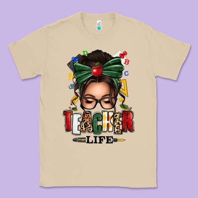 Teacher Life Afro Messy Bun Classic Tee Designed By Texasbilliewilder