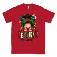 Red teacher life afro messy bun Classic Tee - texasbilliewilder