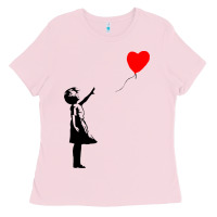Bubblegum Pink banksy girl with balloon Ladies Tee - ArtChic