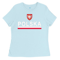 Baby Blue Sporty Polska Flag And Emblem Polish Coat Of Arms Pullover Hoodie Ladies Tee - ArtChic