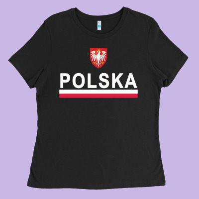 Sporty Polska Flag And Emblem Polish Coat Of Arms Pullover Hoodie Ladies Tee Designed By Artchic