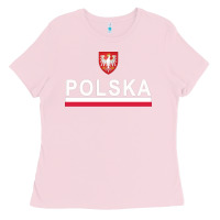 Bubblegum Pink Sporty Polska Flag And Emblem Polish Coat Of Arms Pullover Hoodie Ladies Tee - ArtChic