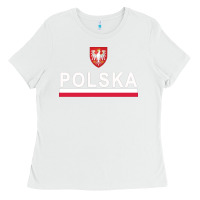 White Sporty Polska Flag And Emblem Polish Coat Of Arms Pullover Hoodie Ladies Tee - ArtChic