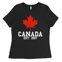 Black vintage canada est.1867 maple leaf canadian flag r Ladies Tee - ArtChic