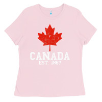 Bubblegum Pink vintage canada est.1867 maple leaf canadian flag r Ladies Tee - ArtChic