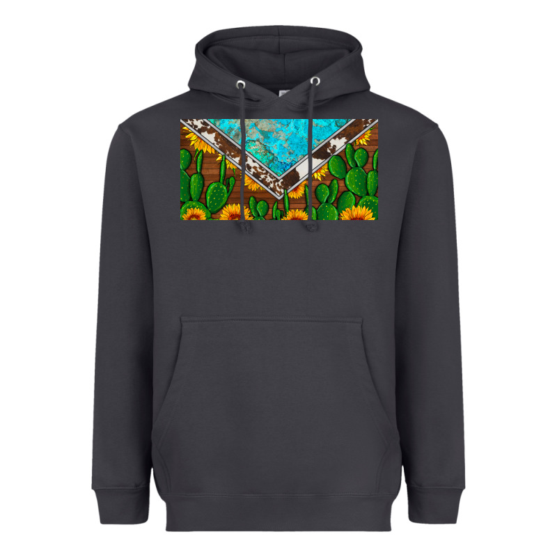 Cactus Sunflower Cowhide And Turquoise License Plate Heavyweight Hoodie by Artiststas | Teevron