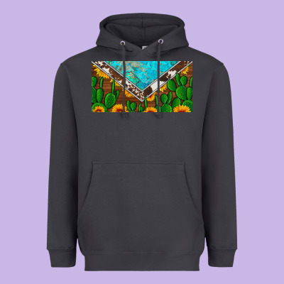 Cactus Sunflower Cowhide And Turquoise License Plate Heavyweight Hoodie Designed By Artiststas