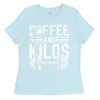 Baby Blue Coffee And Kilos Weightlifting Gift Ladies Tee - ArtChic