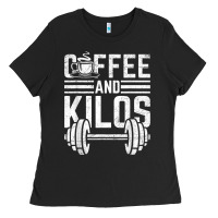 Black Coffee And Kilos Weightlifting Gift Ladies Tee - ArtChic