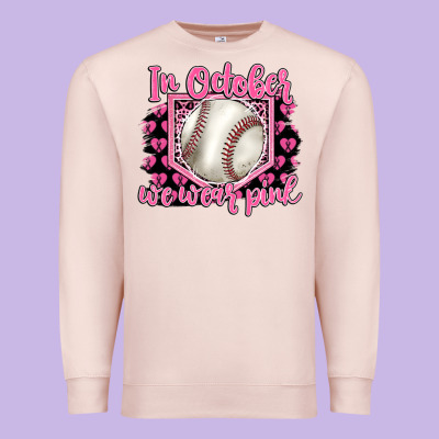 In October We Wear Pink Baseball Premium Sweatshirt Designed By Barkaloodesign