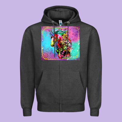 Colorful Unicorn Horse Zipper Hoodie Designed By Lillyallendesigns