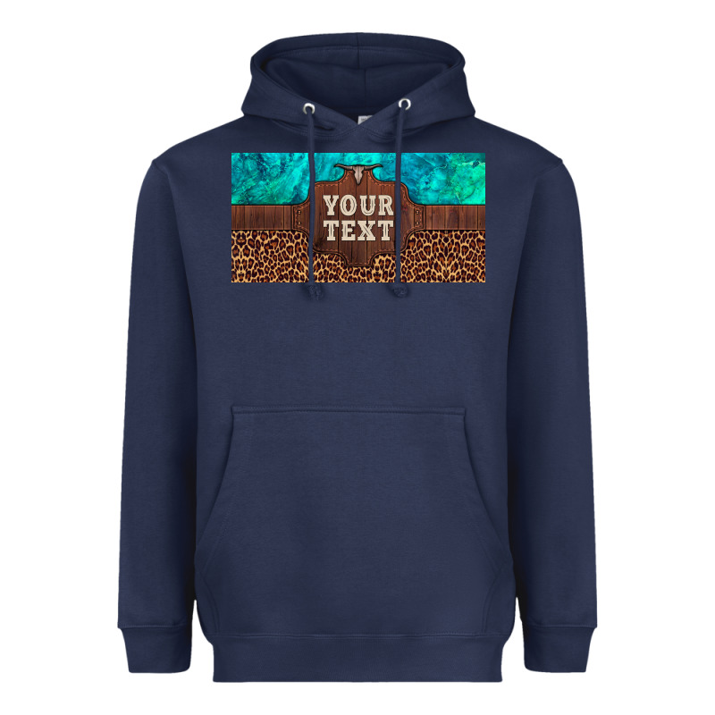 Preview Custom Name Turquoise Stone Leopard Bull Skull License Plate Heavyweight Hoodie by Artiststas | Teevron
