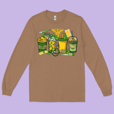 St. Patrick's Day Nurse Coffee Cups Long Sleeve Tee Designed By Howdyjamesfarm