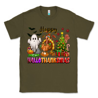 Army Green Happy Hallothanksmas with ghost turkey and tree Classic Tee - texasbilliewilder
