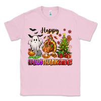 Bubblegum Pink Happy Hallothanksmas with ghost turkey and tree Classic Tee - texasbilliewilder