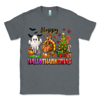 Charcoal Heather Happy Hallothanksmas with ghost turkey and tree Classic Tee - texasbilliewilder