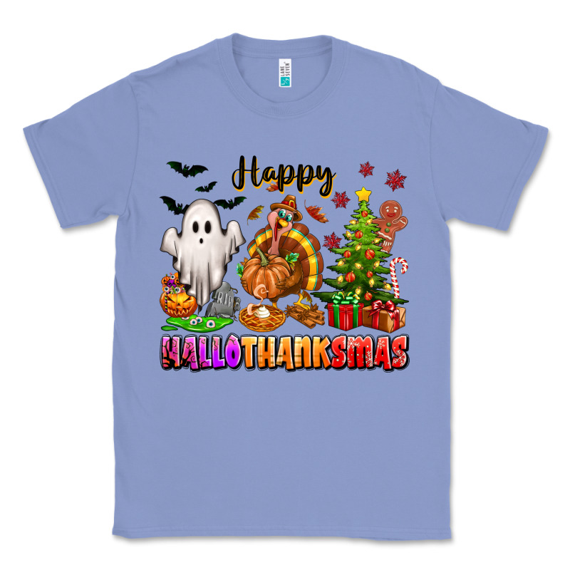 Happy Hallothanksmas With Ghost Turkey And Tree Classic Tee by texasbilliewilder | Teevron
