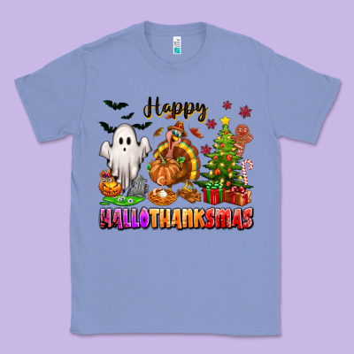 Happy Hallothanksmas With Ghost Turkey And Tree Classic Tee Designed By Texasbilliewilder