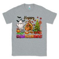 Heather Grey Happy Hallothanksmas with ghost turkey and tree Classic Tee - texasbilliewilder