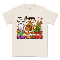 Natural Happy Hallothanksmas with ghost turkey and tree Classic Tee - texasbilliewilder