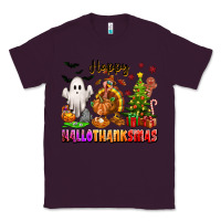 Plum Happy Hallothanksmas with ghost turkey and tree Classic Tee - texasbilliewilder