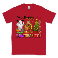 Red Happy Hallothanksmas with ghost turkey and tree Classic Tee - texasbilliewilder