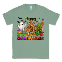 Sage Happy Hallothanksmas with ghost turkey and tree Classic Tee - texasbilliewilder