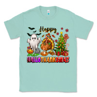 Seafoam Happy Hallothanksmas with ghost turkey and tree Classic Tee - texasbilliewilder