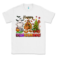 White Happy Hallothanksmas with ghost turkey and tree Classic Tee - texasbilliewilder