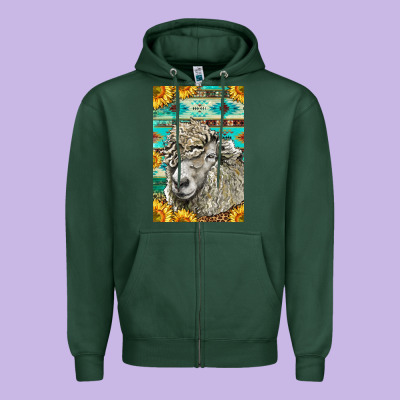 Western Lincoln Sheep Zipper Hoodie Designed By Lillyallendesigns