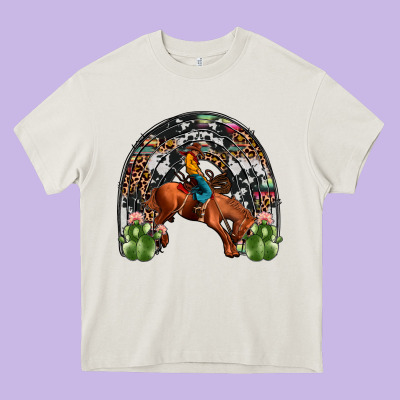 Rodeo Cowboy Rainbow Heavy Core Tee Designed By Jahusdesignshop