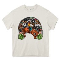Cream rodeo cowboy rainbow Heavy Core Tee - JahusDesignShop
