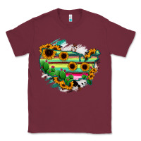 Burgundy America Map Sunflower Cactus Serape Classic Tee - RanaPortraitStore
