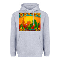 Heather Grey desert sunset with cactus sunflowers and leopard Heavyweight Hoodie - Artiststas