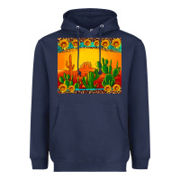 Navy desert sunset with cactus sunflowers and leopard Heavyweight Hoodie - Artiststas